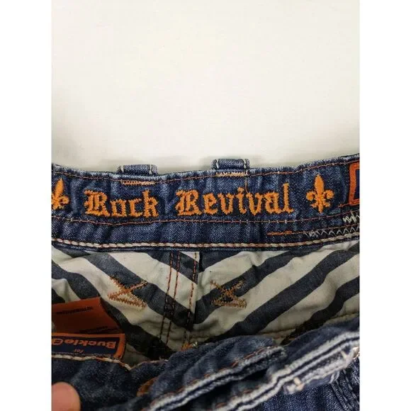Buckle Rock Revival Troy Relaxed Straight Jeans Mens Size 34 Blue‎ Denim Western
